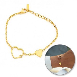 Bransoletka na rękę stal chirurgiczna pozłacana 14k złotem SERCA z cyrkonia BST1546