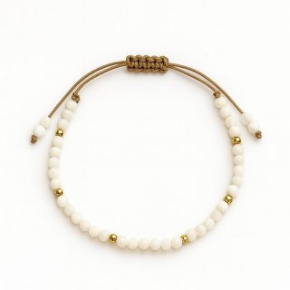 Bransoletka na rękę stal chirurgiczna pozłacana 14k złotem, biała na sznurku regulowana BST1567