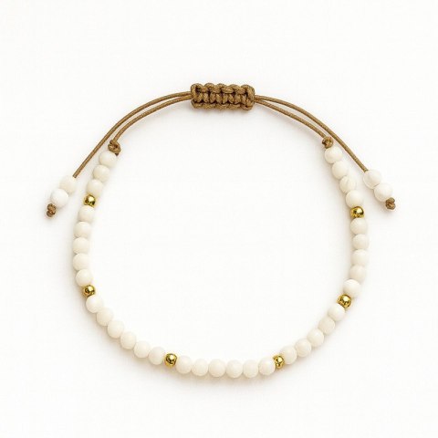 Bransoletka na rękę stal chirurgiczna pozłacana 14k złotem, biała na sznurku regulowana BST1567