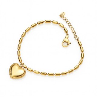 Bransoletka na rękę stal chirurgiczna pozłacana 14k złotem, serce BST1585