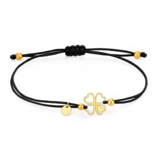 Bransoletka na rękę stal chirurgiczna pozłacana KONICZYNA, czarna na sznurku BST1553CZ
