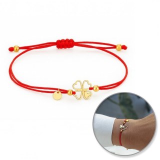 Bransoletka na rękę stal chirurgiczna pozłacana KONICZYNA, czerwona na sznurku BST1553