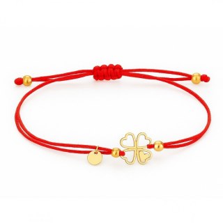 Bransoletka na rękę stal chirurgiczna pozłacana KONICZYNA, czerwona na sznurku BST1553