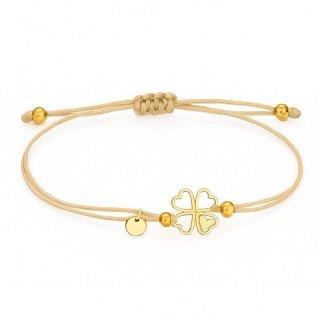 Bransoletka na rękę stal chirurgiczna pozłacana KONICZYNA, kremowa na sznurku BST1553K