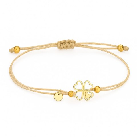 Bransoletka na rękę stal chirurgiczna pozłacana KONICZYNA, kremowa na sznurku BST1553K