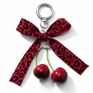 Brelok do kluczy KOKARDA w panterkę i WISIENKI bordowe BRL403