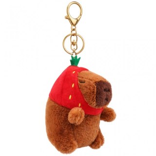 Brelok do kluczy pluszowa puchata Kapibara z czapką truskawka BRL392