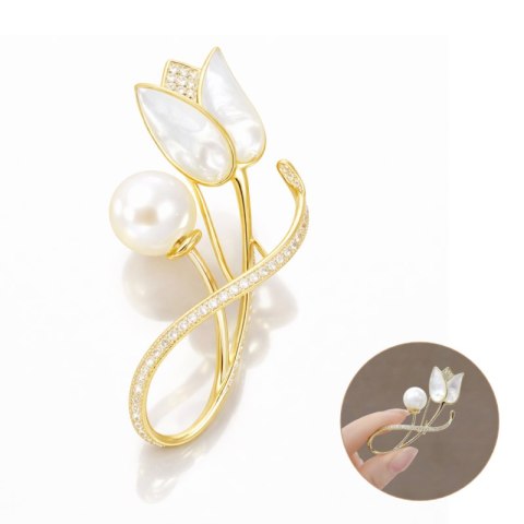 Broszka ozdobna - elegancki złoty TULIPAN BZ229