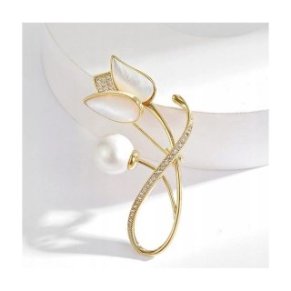 Broszka ozdobna - elegancki złoty TULIPAN BZ229