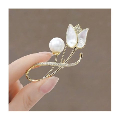 Broszka ozdobna - elegancki złoty TULIPAN BZ229