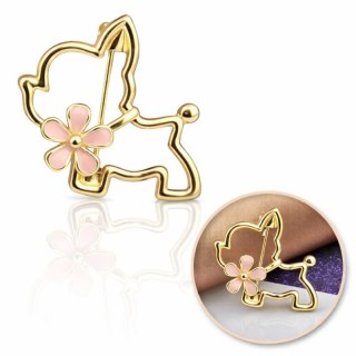 Broszka ozdobna emaliowana - piesek z kwiatkiem BZ210