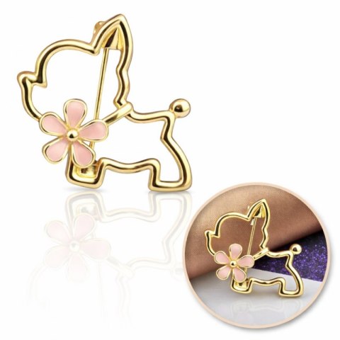 Broszka ozdobna emaliowana - piesek z kwiatkiem BZ210