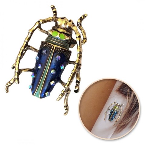 Broszka ozdobna kryształki niebieski chrabąszcz BZ171