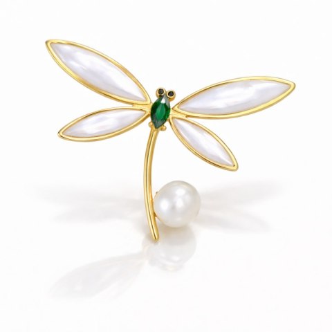 Broszka ozdobna - kryształowa WAŻKA z perłą BZ233