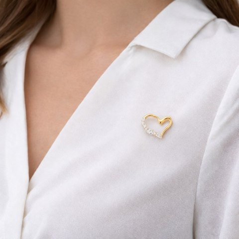 Broszka ozdobna - złote nieregularne Serce z cyrkoniami BZ231