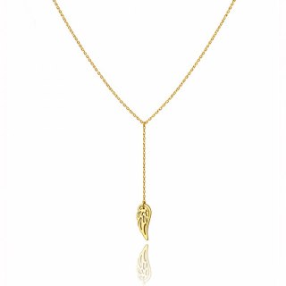 Długi naszyjnik stal szlachetna pozłacana 14k złotem, skrzydełko ANGEL WINGS NST2239