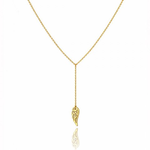 Długi naszyjnik stal szlachetna pozłacana 14k złotem, skrzydełko ANGEL WINGS NST2239