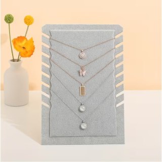 Ekspozytor stojący na naszyjniki, zamszowy szary 28,5x 19 cm E60