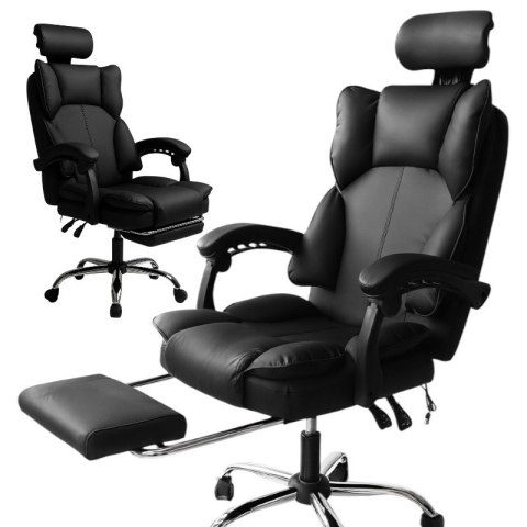 Fotel biurowy obrotowy Directo z podnóżkiem - czarny ecoskóra KO49CZ