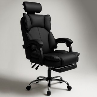 Fotel biurowy obrotowy Directo z podnóżkiem - czarny ecoskóra KO49CZ