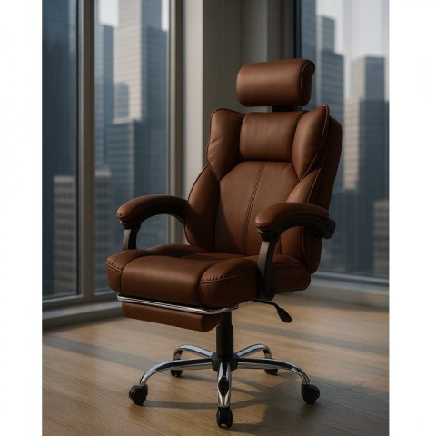 Fotel biurowy obrotowy Directo z podnóżkiem - ecoskóra brązowy ciemny KO49BR