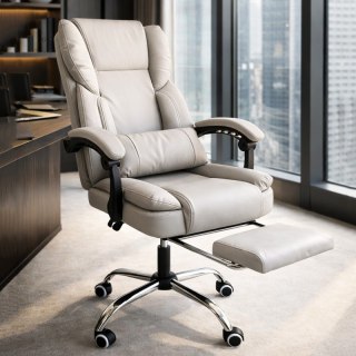 Fotel biurowy obrotowy SKYLINE z podnóżkiem - kremowa ekoskóra KO51K