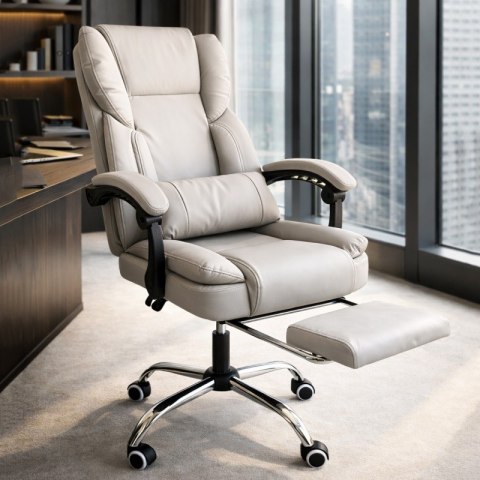 Fotel biurowy obrotowy SKYLINE z podnóżkiem - kremowa ekoskóra KO51K