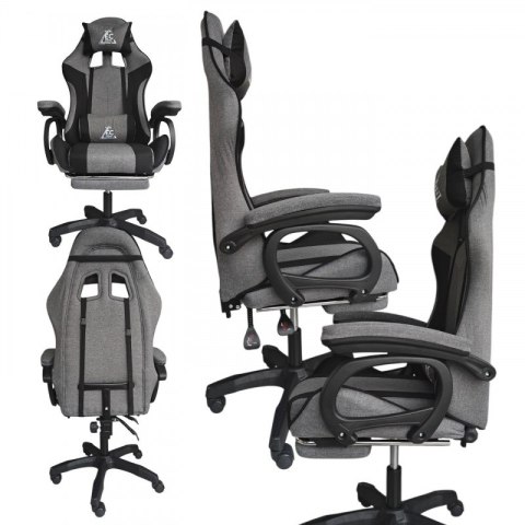 Fotel gamingowy obrotowy STRIKE z podnóżkiem i poduszkami, szary KO40SZ
