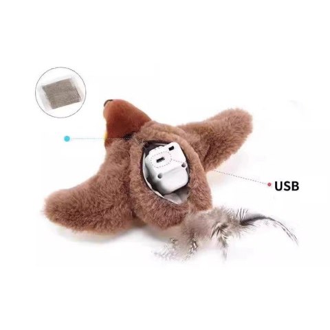 Interaktywna zabawka, grający ptak, wróbel dla kota, 24x20x9cm USB KOT39