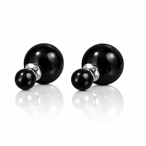 KOLCZYKI KULE TRIBALL PODWÓJNE SZTYFT BŁYSK CZARNE K69CZ