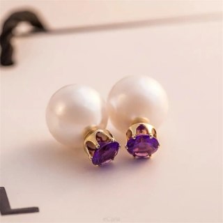 Kolczyki Kule Triball Perłowe z fioletowym Kryształem K70FIO