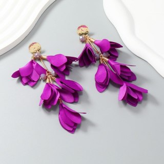 Kolczyki wiszące, efektowne tiulowe kwiat, fioletowe K1705