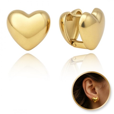 Kolczyki ze stali szlachetnej platerowane 14k złotem, dwustronne serca KST3412