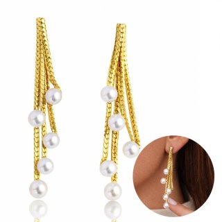 Kolczyki ze stali szlachetnej pozłacane 14k złotem, efektowne, wiszące perełki KST3507