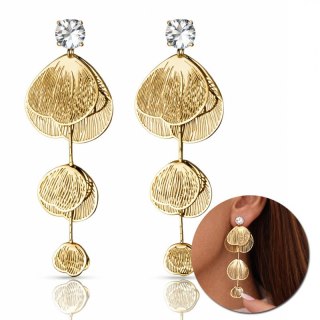 Kolczyki ze stali szlachetnej pozłacane 14k złotem, wiszące kwiaty z cyrkoniami KST3510