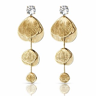 Kolczyki ze stali szlachetnej pozłacane 14k złotem, wiszące kwiaty z cyrkoniami KST3510