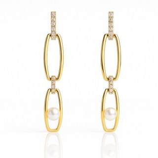 Kolczyki ze stali szlachetnej pozłacane 14k złotem, wiszące z Perłą KST3522