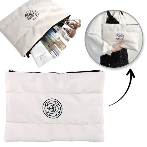 Kosmetyczka damska pikowana duża, wodoodporna biała 22 x 31cm KS144B