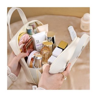 Kosmetyczka organizer na kosmetyki z rączką 17x7x19cm kremowa KS128B