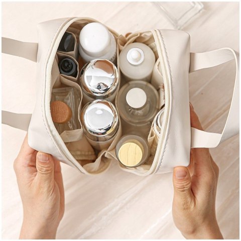 Kosmetyczka organizer na kosmetyki z rączką 17x7x19cm kremowa KS128B