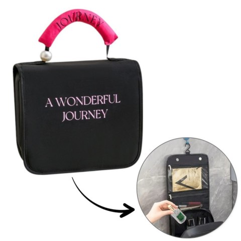 Kosmetyczka rozkładana elegancka kuferek etui z rączką czarna KS153CZ