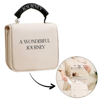 Kosmetyczka rozkładana elegancka kuferek etui z rączką kremowa KS153K