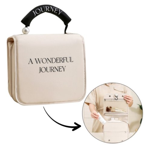 Kosmetyczka rozkładana elegancka kuferek etui z rączką kremowa KS153K