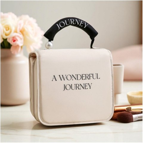 Kosmetyczka rozkładana elegancka kuferek etui z rączką kremowa KS153K