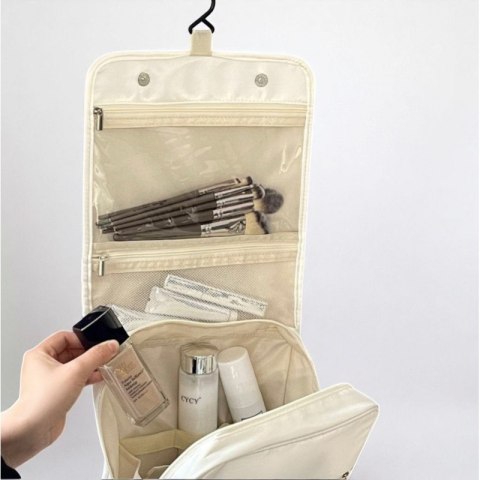 Kosmetyczka rozkładana elegancka kuferek etui z rączką kremowa KS153K