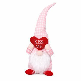 Krasnal Skrzat, Figurka, Walentynkowy Siedzący Różowy z Sercem KISS ME KSN59