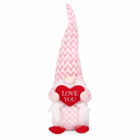 Krasnal Skrzat Walentynkowy, Figurka Siedząca Różowy, z Sercem LOVE ME KSN60
