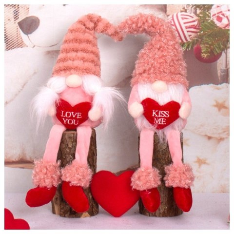 Krasnal Skrzat Walentynkowy, Figurka siedząca Puchata Róż z Sercem KISS ME KSN63