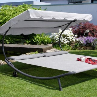 Leżak ogrodowy, leżanka dwuosobowa z baldachimem szary 200x173x155cm LE02