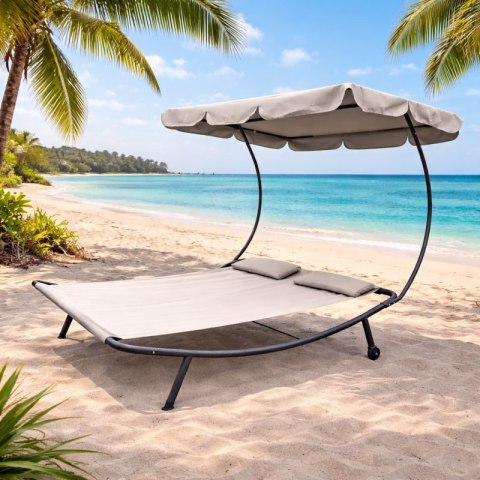 Leżak ogrodowy, leżanka dwuosobowa z baldachimem szary 200x173x155cm LE02